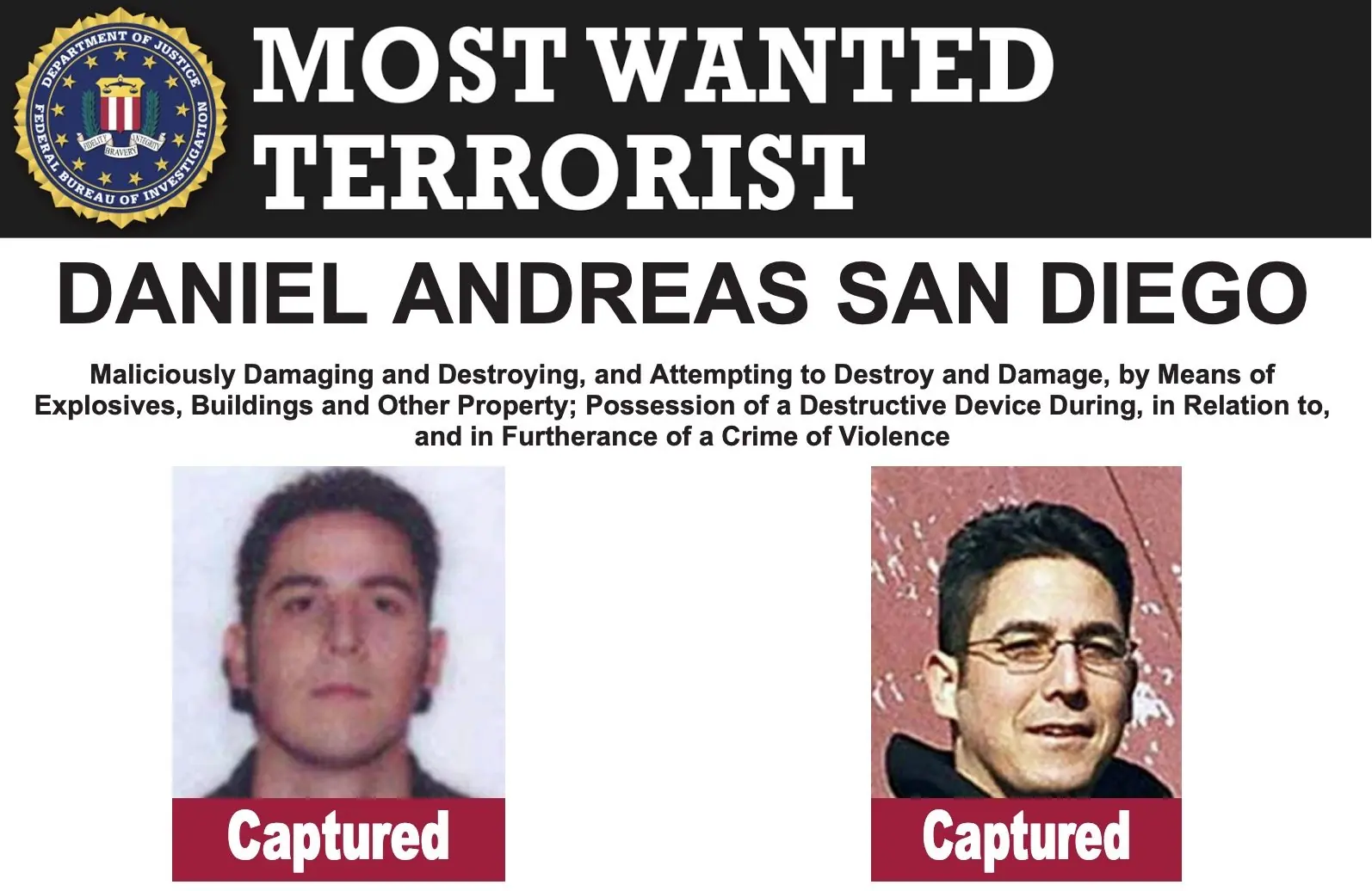 Daniel Andreas San Diego has finally been arrested. Credit: FBI