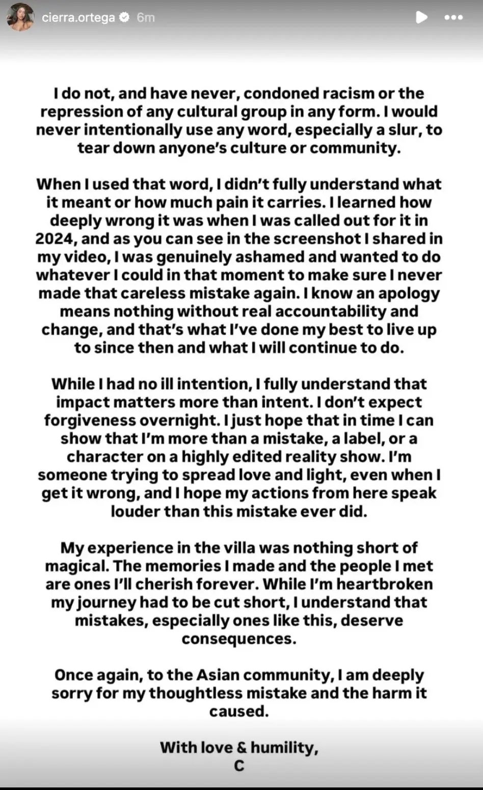 Ortega shared a message on her Instagram Stories. Credit: Instagram