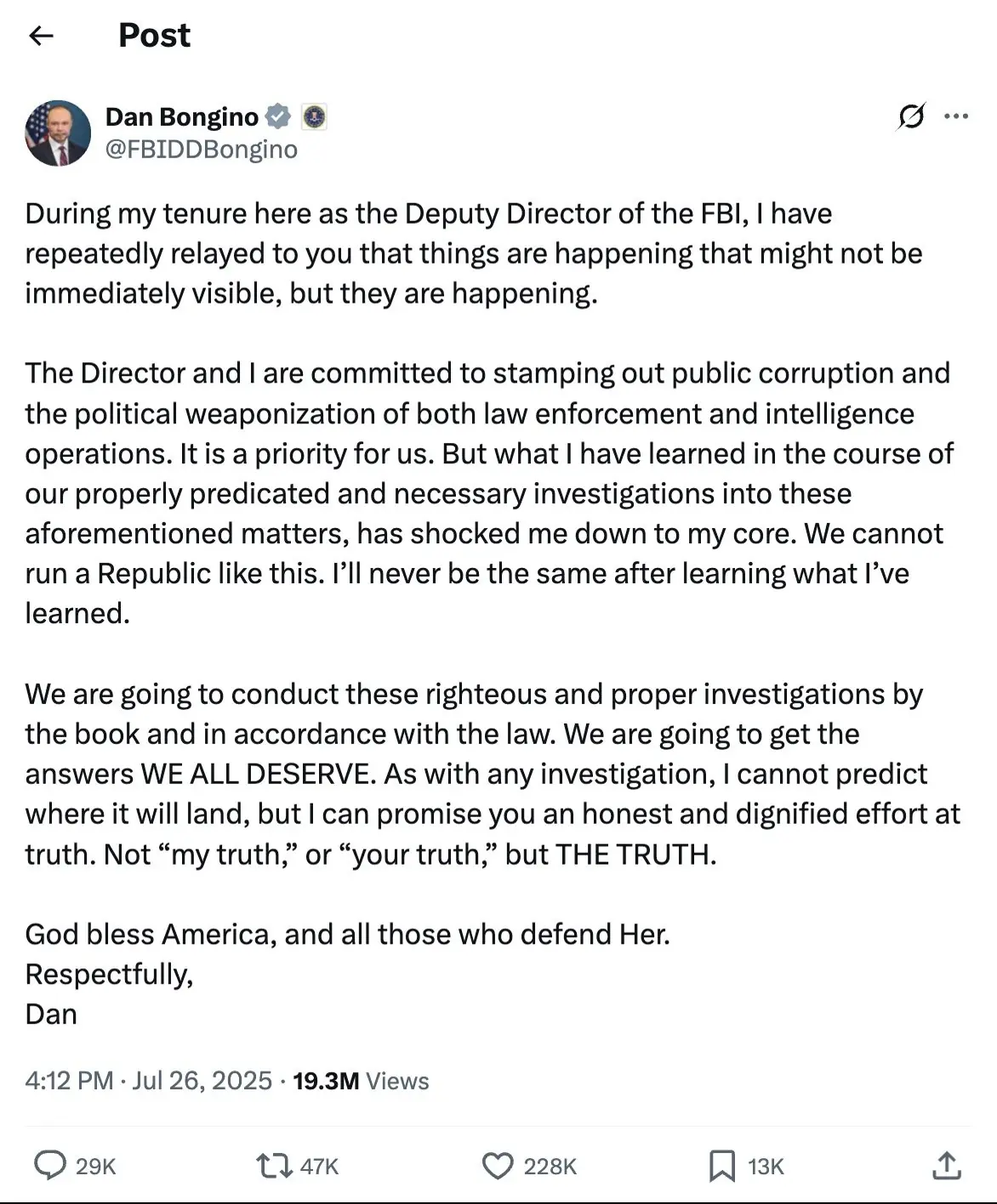 Bongino has vowed to give the public 