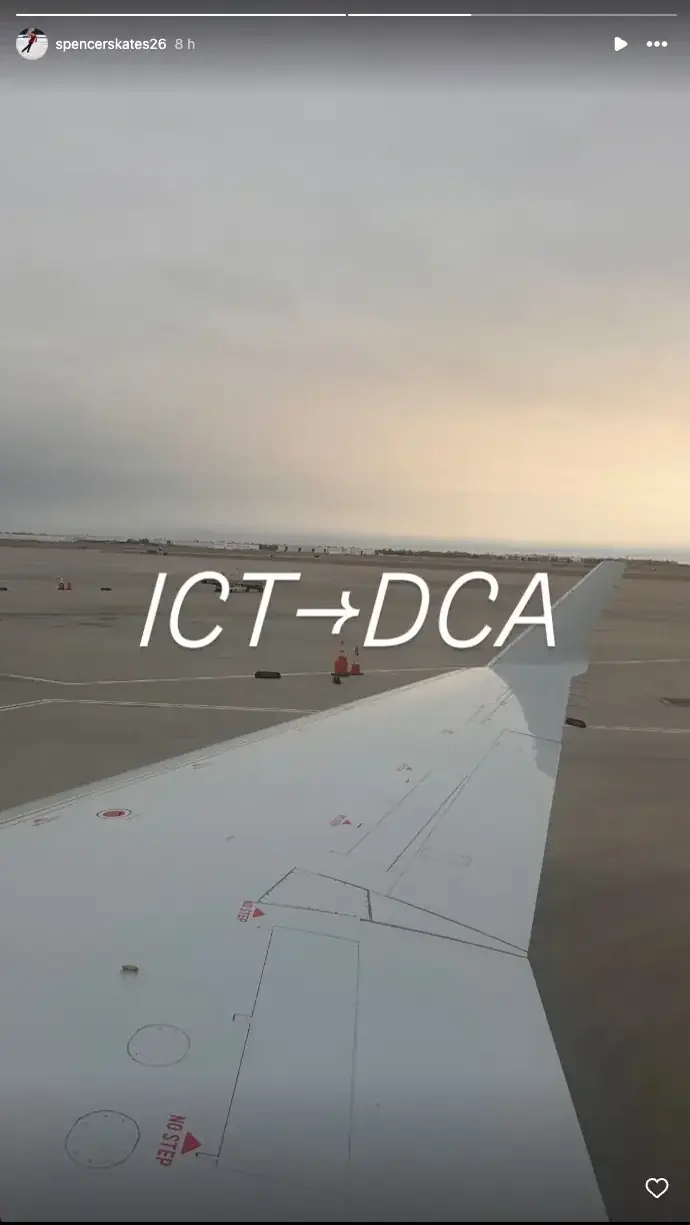 Figure skater Spencer Lane snapped a photo of his view from a flight from Wichita to Reagan National Airport and posted it on Jan. 29, 2025. Credit: Spencerskates26/Instagram