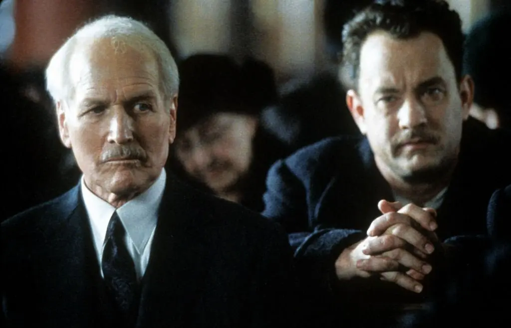 Tom Hanks and Paul Newman in Road To Perdition. Credit: 20th Century Fox/Getty 