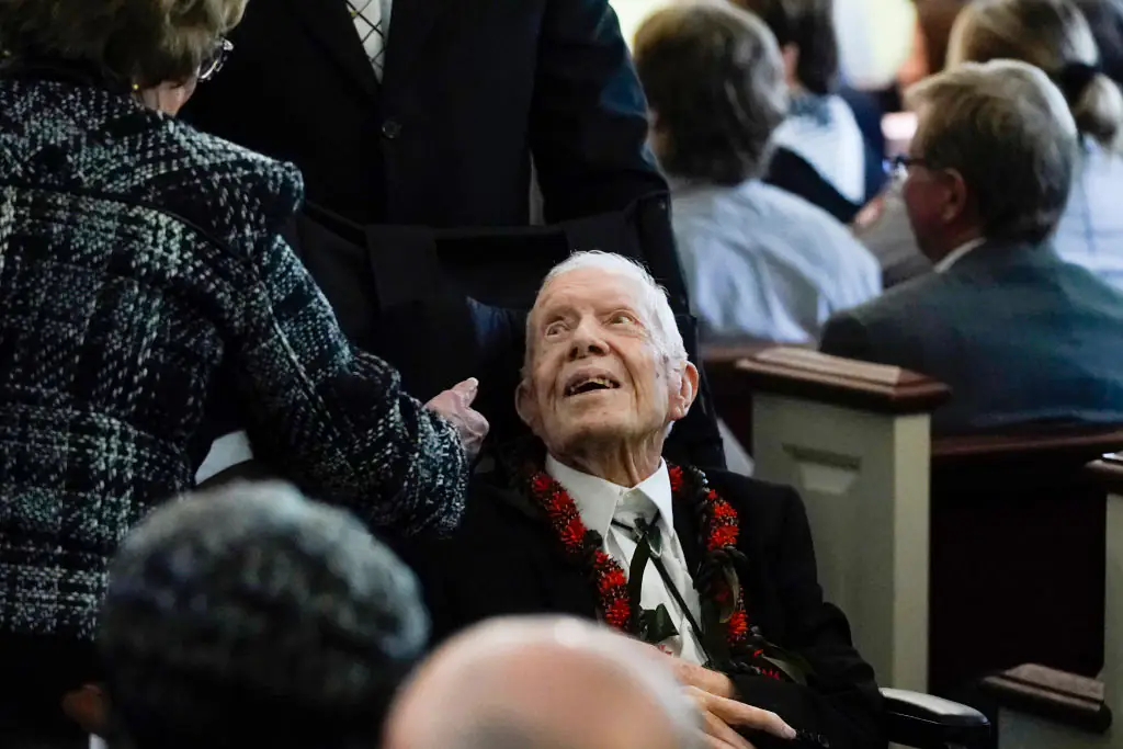 The former President made the long journey to be at his wife's funeral in person. Credit: Alex Brandon - Pool/Getty Images