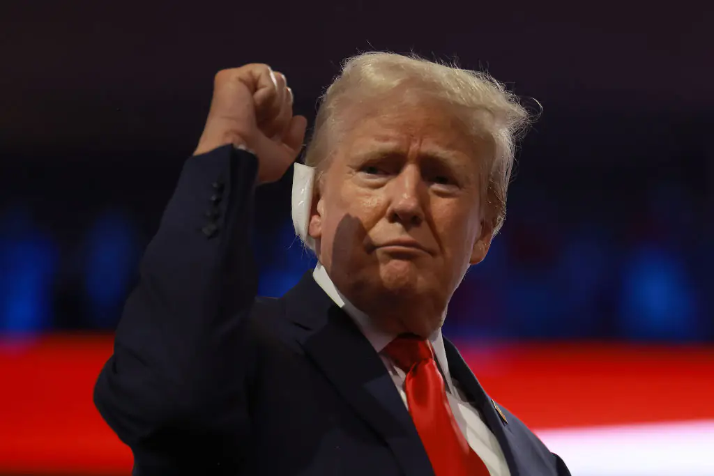 Trump has since been seen with a bandage over his ear. Credit: Joe Raedle/Getty