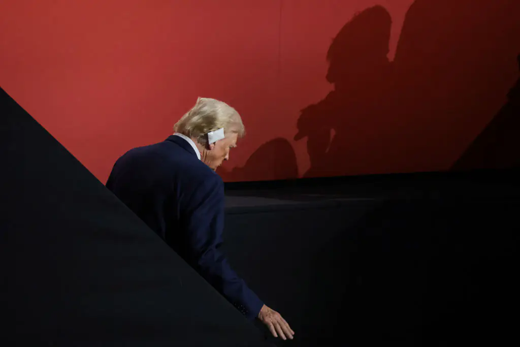 Donald Trump has started wearing an ear bandage. Credit: Scott Olson/Getty