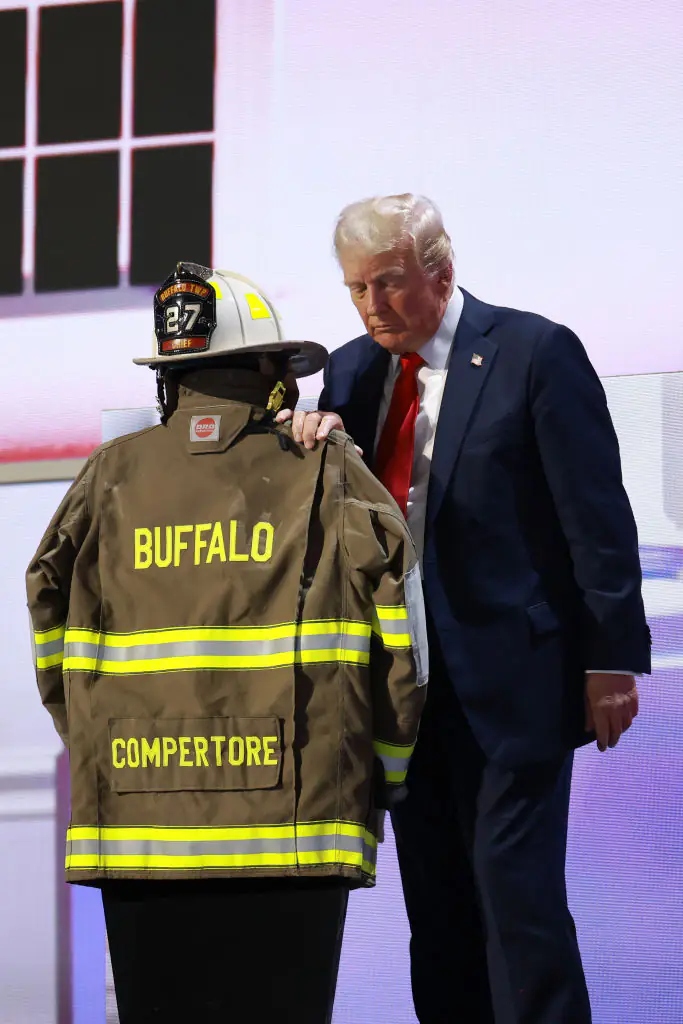 Trump asked for a moment of silence to honor the victim of the Butler rally shooting. Credit: Joe Raedle/Getty