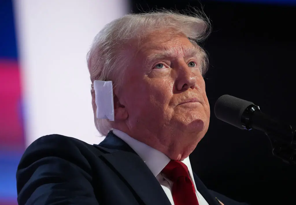 Donald Trump was left with a grazed ear after his rally in Butler. Credit: Andrew Harnik/Getty