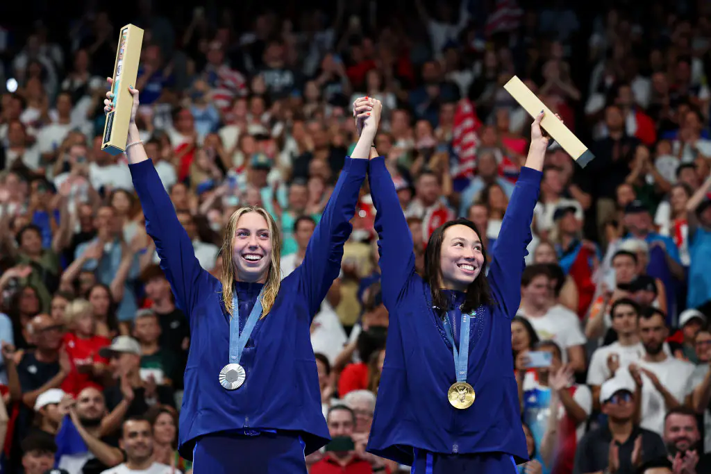 Team USA secured gold and silver in the 100m butterfly. Credit: Quinn Rooney / Getty