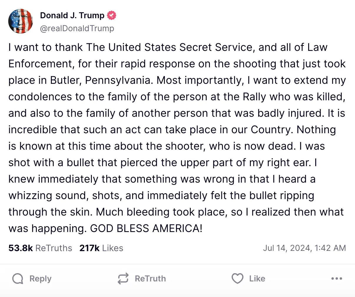 Donald Trump issues a statement. Credit: Truth Social