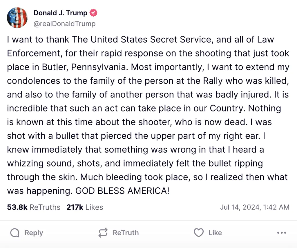 Donald Trump issues a statement. Credit: Truth Social