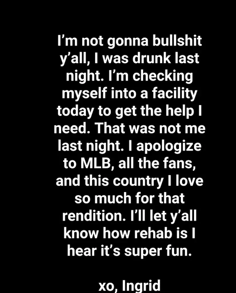 Andress released a statement after her 