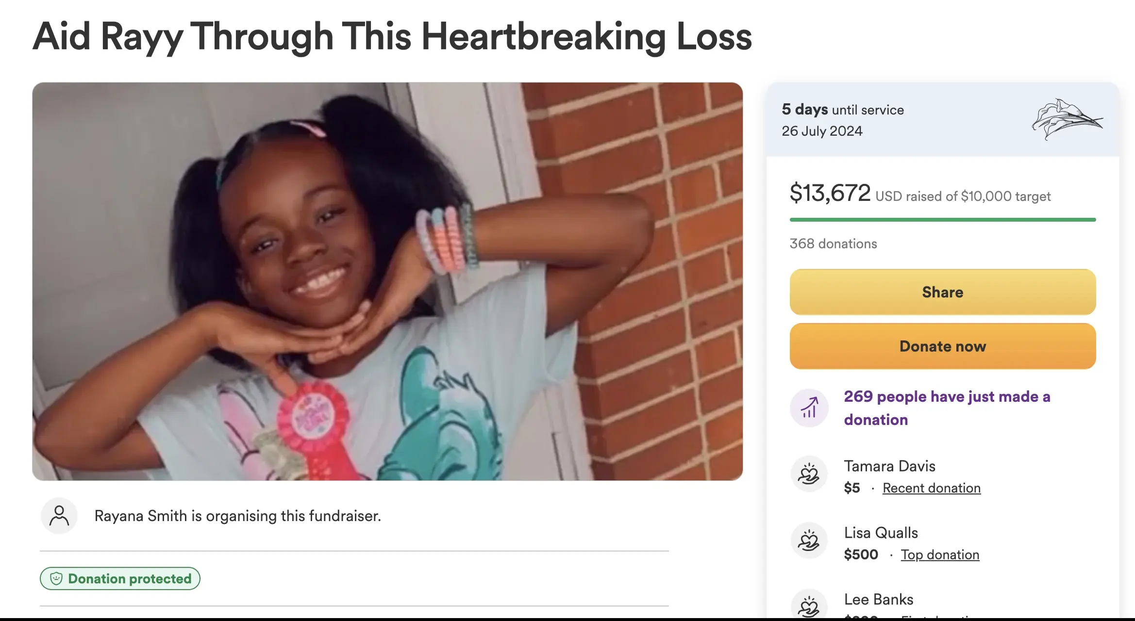 More than $13,000 has been raised for the 8-year-old's family. Credit: GoFundMe