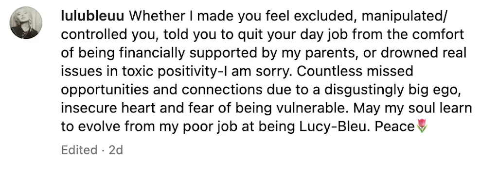 Knight shared a statement after her death. Credit: Instagram/Lucy-Bleu Knight