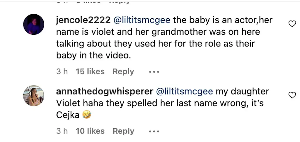 The mom of the baby in the music video has come out to clear speculations. Credit: Instagram