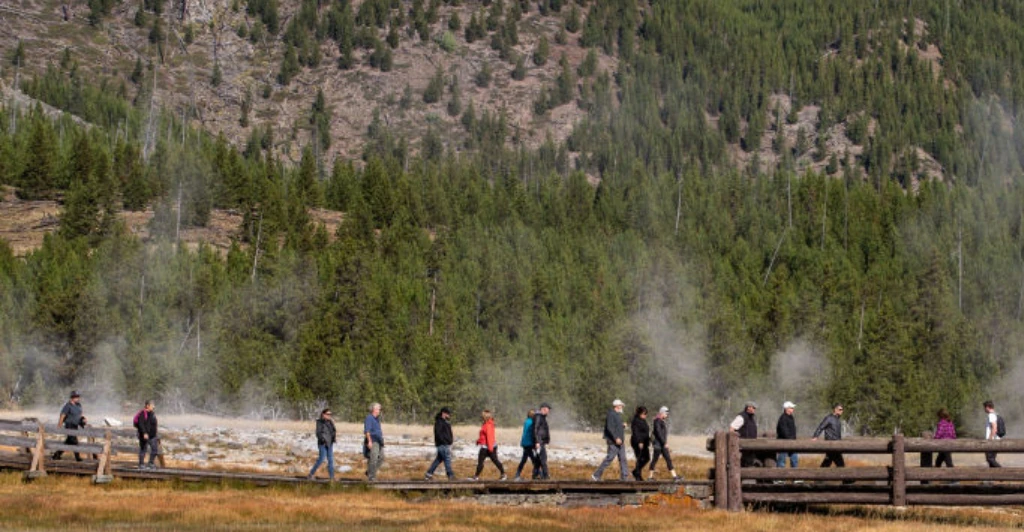 Shocking video captures the moment Yellowstone geyser explodes, sending tourists running for their lives