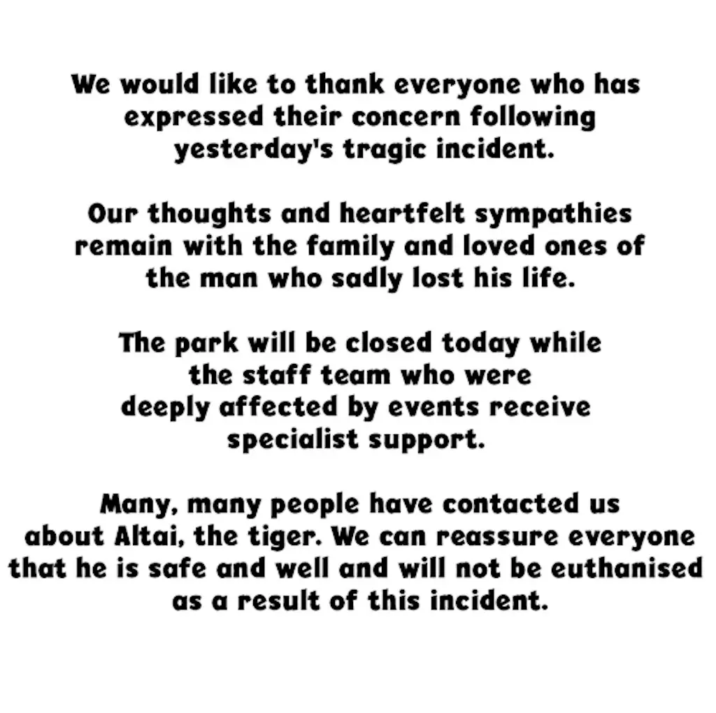The Yorkshire Wildlife Park issued a statement following the incident. Credit: Instagram/ yorkshirewildlifepark