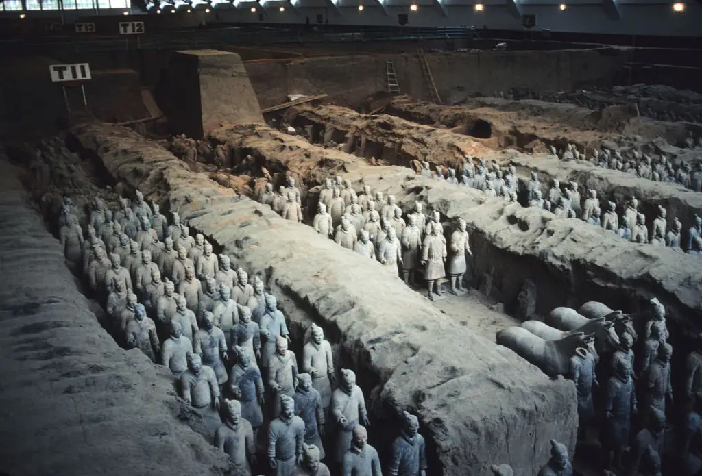 The Terracotta Army in the tomb of China's first emperor, Qin Shi Huang Di, Xi'an, Shaanxi, China, October 1986. Credit: Forrest Anderson / Getty