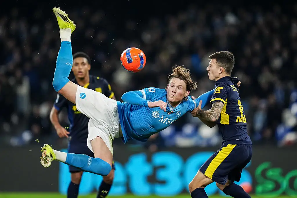 The move has been called an adaptive scorpion kick, which is a modified version of what has been seen before in soccer. Credit: Photo by Giuseppe Maffia/NurPhoto via Getty Images