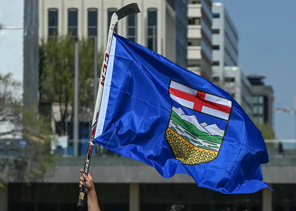 Alberta's provincial flag. Credit: Artur Widak / NurPhoto via Getty Images