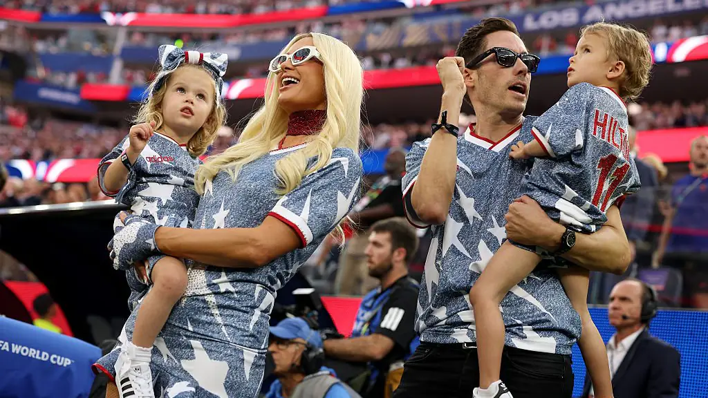 Paris Hilton, her husband, Carter Reum, and their children, Phoenix Hilton-Reum and London Hilton-Reum,