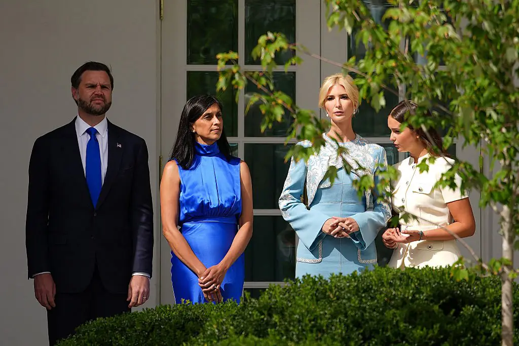 (L-R) U.S. Vice President JD Vance, second lady Usha Vance and Ivanka Trump attend a Military Review in the Rose Garden of the White House on September 24, 2026 in Washington, DC. Credit: Andrew Harnik / Getty