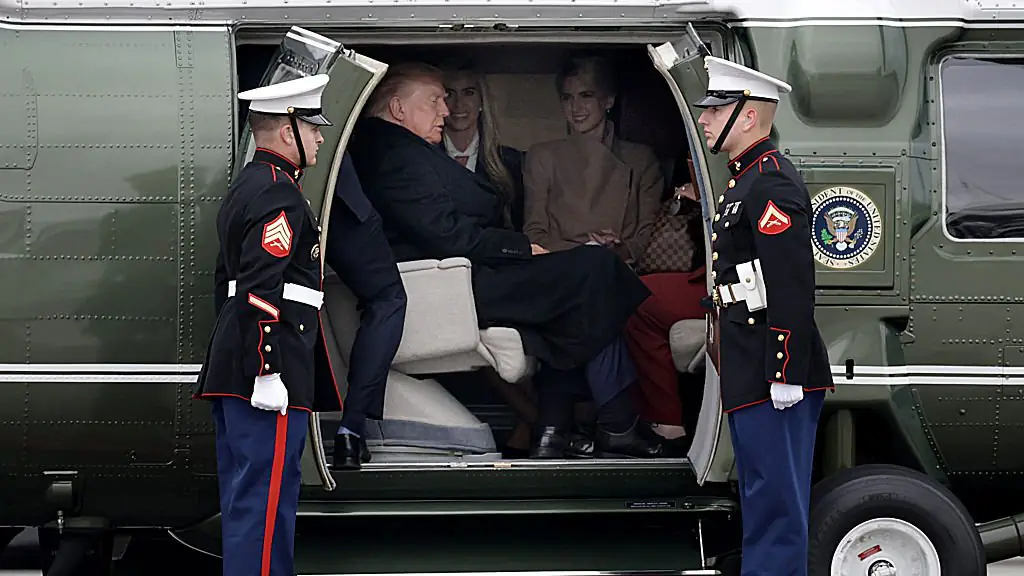 Trump, Natalie Harp and Katie Zacharia could be seen on Marine One. Credit: Alex Wong/Getty