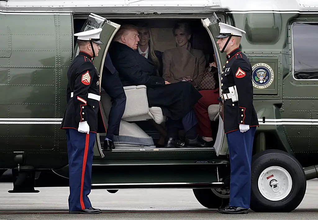 Trump, Natalie Harp and Katie Zacharia could be seen on Marine One. Credit: Alex Wong/Getty