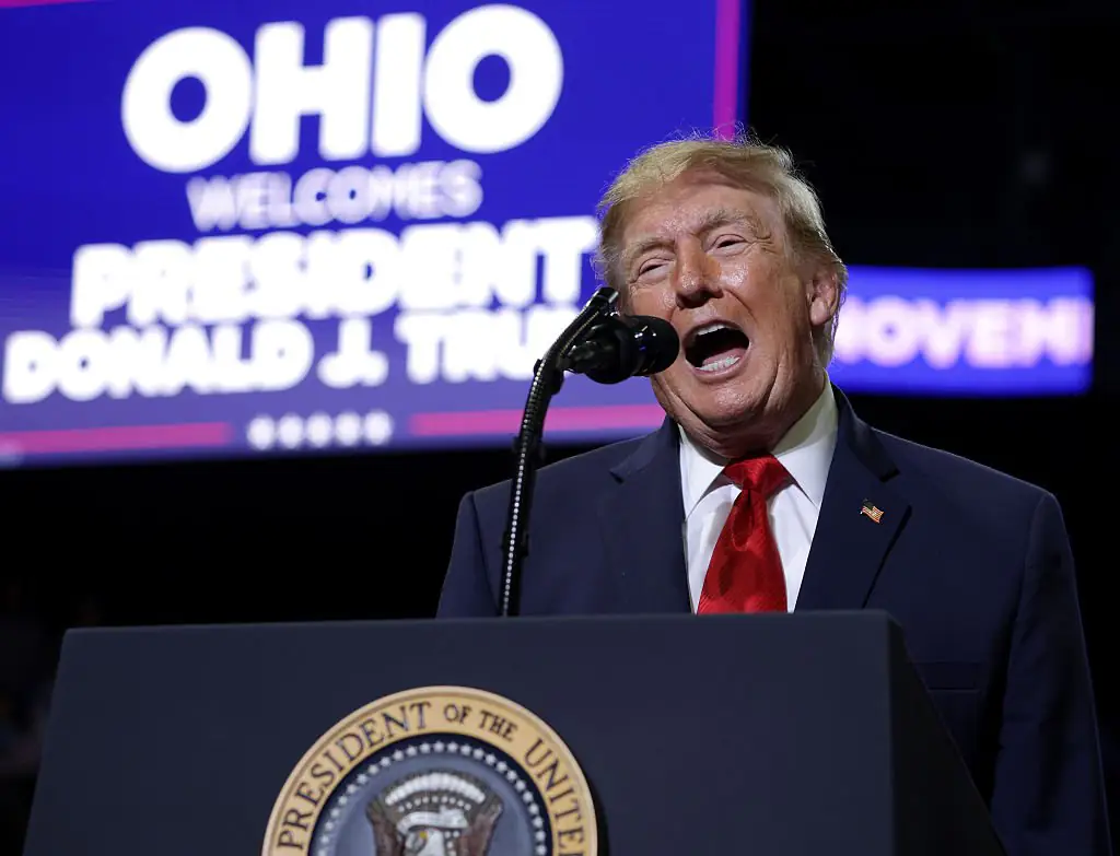 President Donald Trump was speaking at a rally in Youngstown, Ohio, when he was interrupted by a heckler. Credit: Alex Wong / Getty