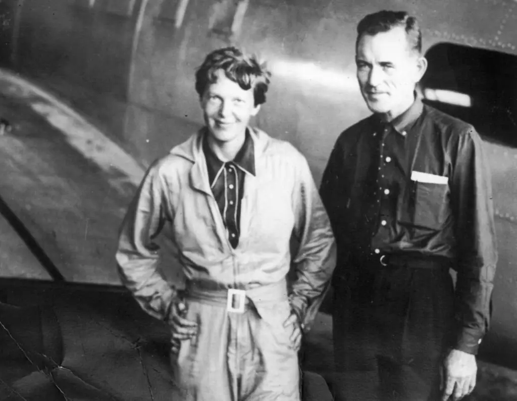 Amelia Earhart and Fred Noonan set off around the world in 1937. Credit: Photo by Topical Press Agency/Getty Images