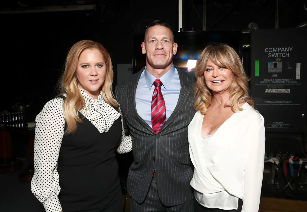 Cena (center) and Schumer (left) starred in Trainwreck. Credit: Todd Williamson/Getty Images for CinemaCon