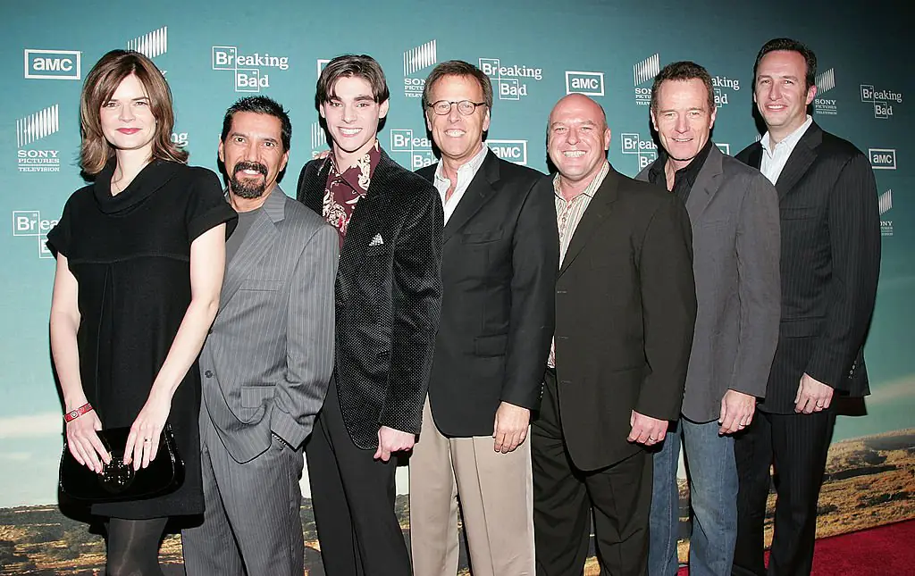RJ Mitte with the cast of Breaking Bad. Credit: David Livingston / Getty