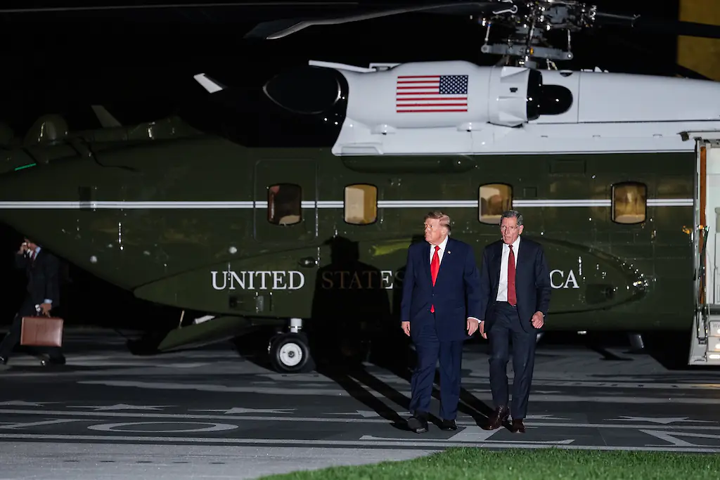 Senator John Barrasso shared a few pictures with Donald Trump on Marine One. Credit: X
