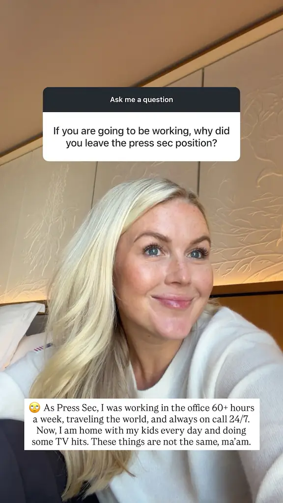 Karoline Leavitt addressed why she left the role of Press Secretary. Credit: Instagram/Karoline Leavitt