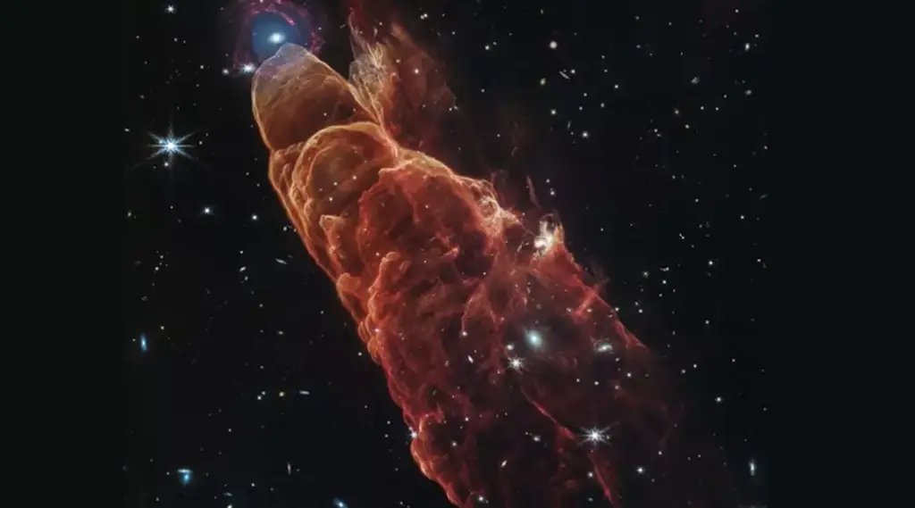 The James Webb telescope's picture of Herbig-Haro 49/50 in March 2025. Credit: NASA/James Webb Telescope