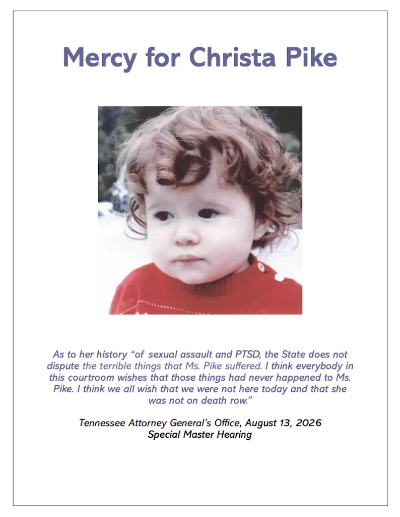 The front page of Christa Pike's appeal against the death penalty, with her execution just days away. Credit: The State of Tennessee the Office of the Post-Conviction Defender