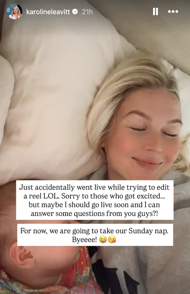 The former press secretary joked about the accidental livestream. Credit: Instagram/@karolineleavitt