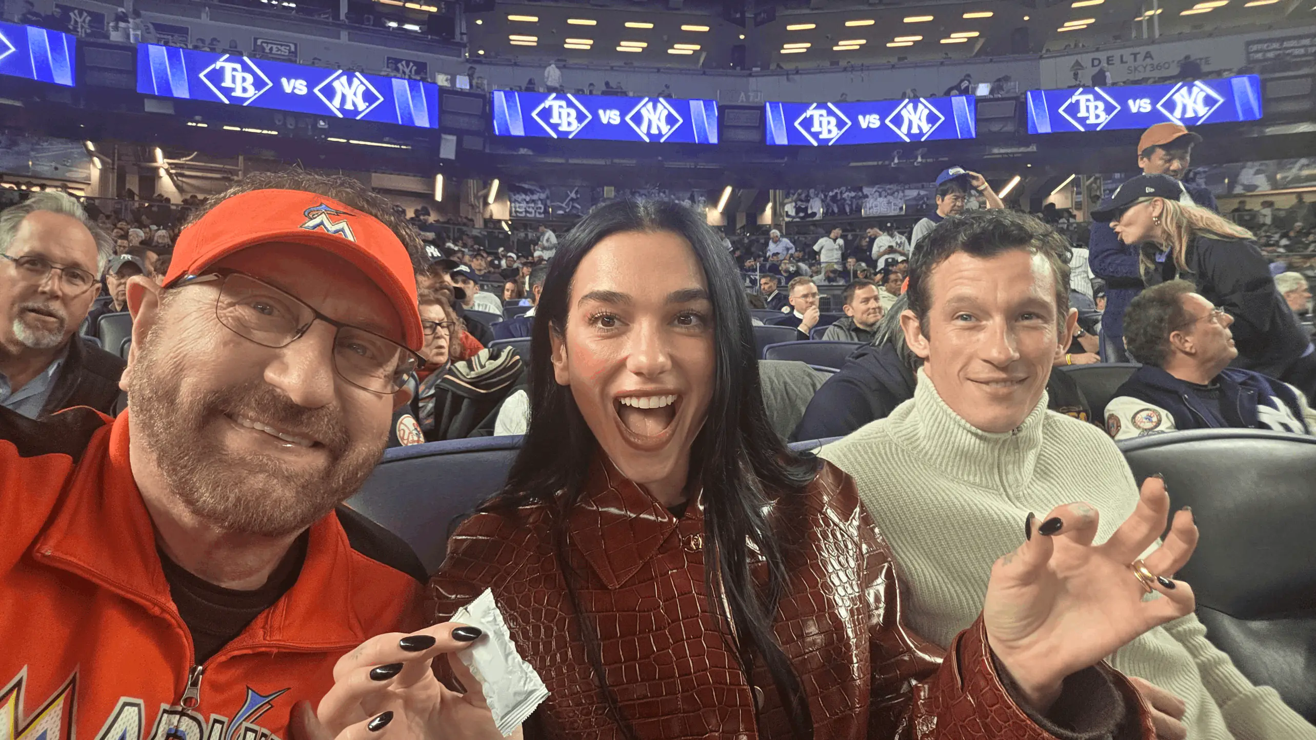 The viral sports fan known as 'Marlins Man' made headlines for his snap with Dua Lipa and Callum Turner. Credit: X/@marlins_man