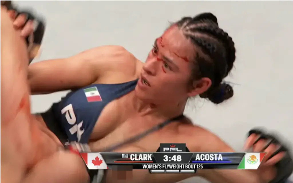 Lucero Acosta had a wardrobe malfunction during the fight. Credit: YouTube @PFLMMA