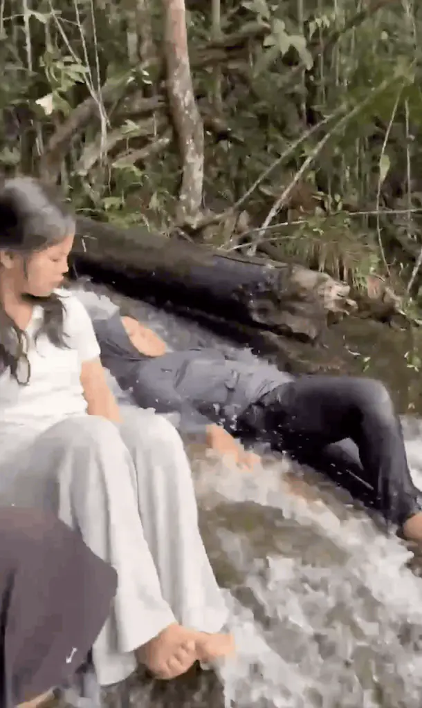 A woman plunged to her death after slipping on rocks at the top of a waterfall. Credit: @mizyasal / X