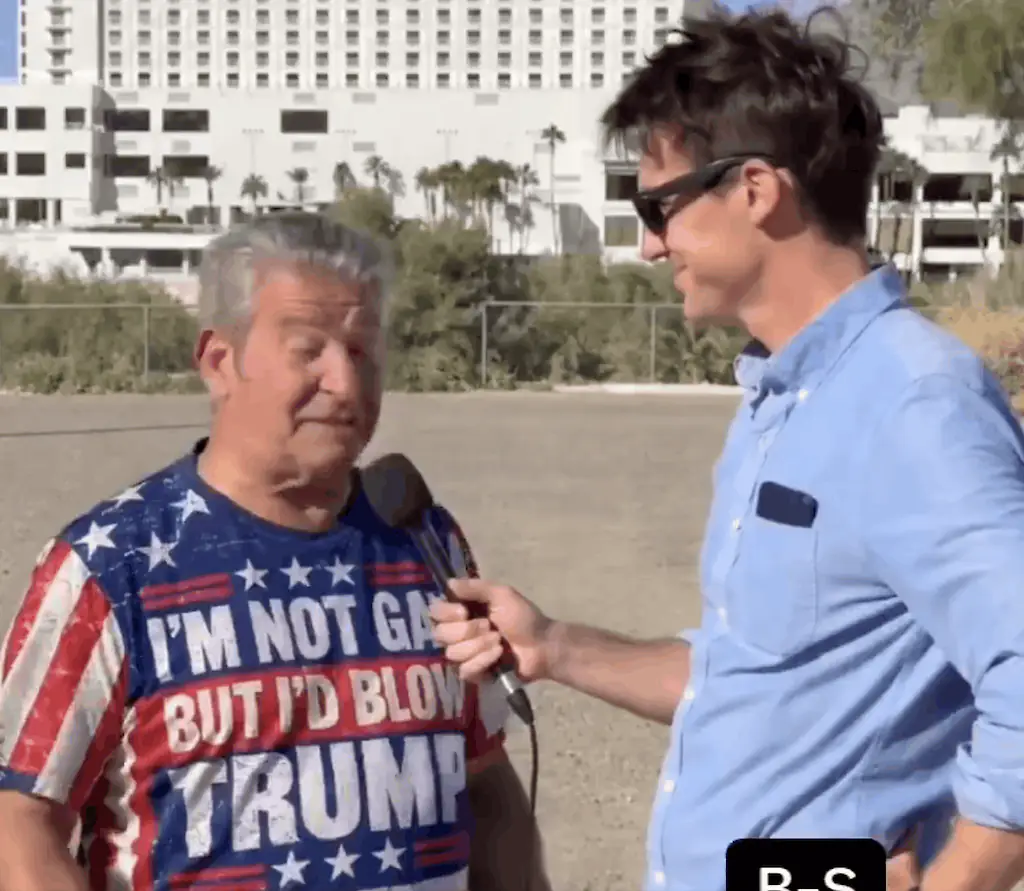 A Donald Trump fan went viral for wearing this NSFW shirt. Credit: X