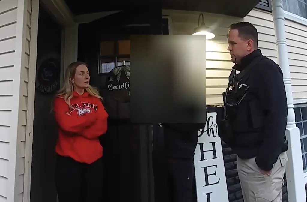 Police bodycam foorage of Alley Bardfield's arrest for child sex offenses. Credit: Mt. Zion Police Department