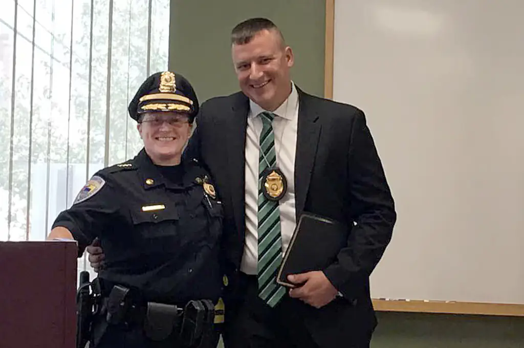 Matthew Farwell and Stoughton police Chief Donna McNamara from 2017. Credit: Facebook